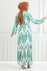Feuille À Motifs Hijab Robe Numéro de pièce 827OZR1047-M Menthe - Thumbnail