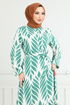 Feuille À Motifs Hijab Robe Numéro de pièce 827OZR1047-M Menthe - Thumbnail
