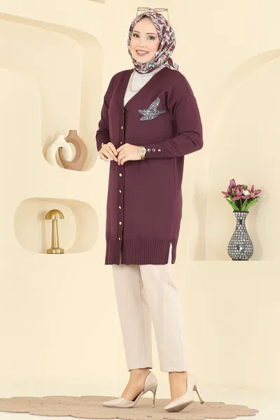 U.Z. - Figür Detaylı Merserize Hırka 3207UZ662-MS Bordo - 422607