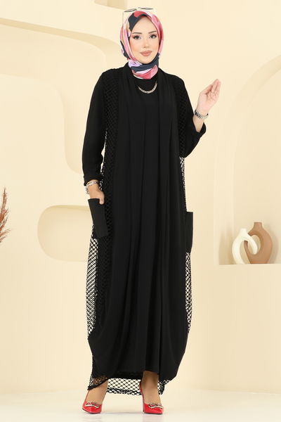 U.Z. - File Detaylı Hırkalı Elbise 3395UZ662-MS Siyah - 385949