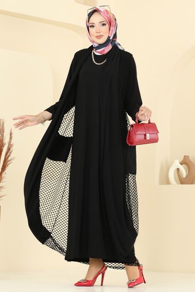 U.Z. - File Detaylı Hırkalı Elbise 3395UZ662-MS Siyah - 385951