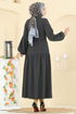 Fırfır Detay Beli Tünelli Elbise 24004UKB139-MS Antrasit - Thumbnail