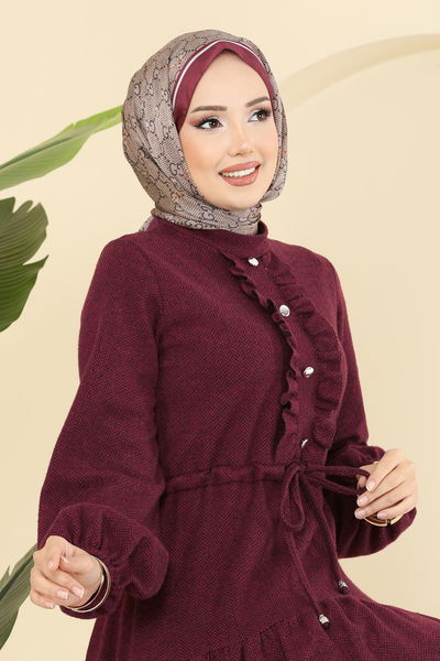 U.K.B. - Fırfır Detay Beli Tünelli Elbise 24004UKB139-MS Bordo - 406177