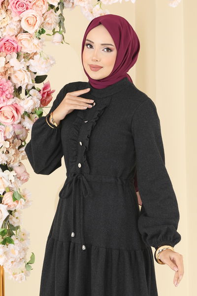 U.K.B. - Fırfır Detay Beli Tünelli Elbise 24004UKB139-MS Siyah - 406210