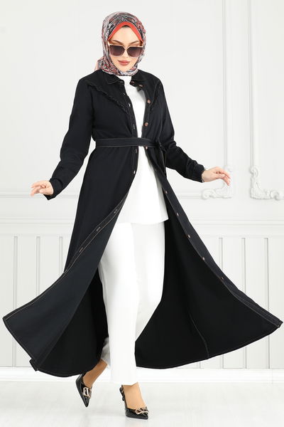 M.T.S. - Fırfır Detay Kot Elbise 25023MTS1094-MS Siyah - 387319