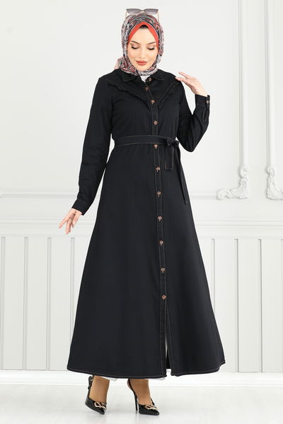 M.T.S. - Fırfır Detay Kot Elbise 25023MTS1094-MS Siyah - 387320