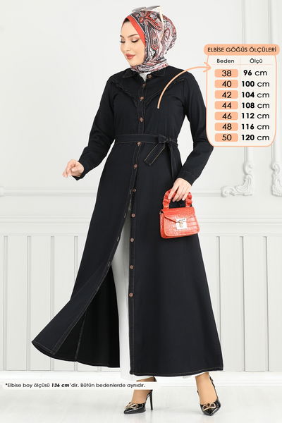 M.T.S. - Fırfır Detay Kot Elbise 25023MTS1094-MS Siyah - 387323