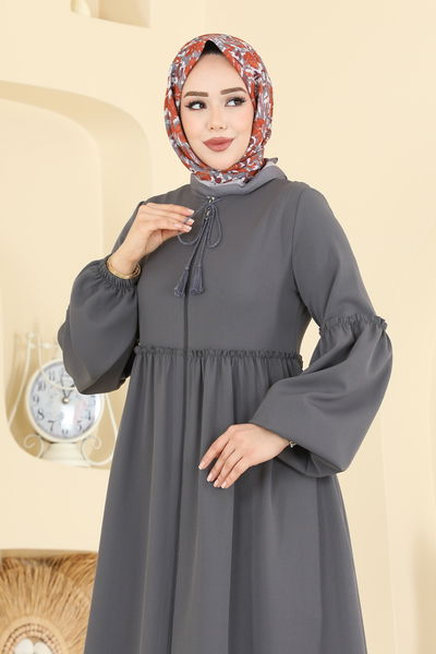 S.L. - Fırfır Detaylı Dabıl Ferace 2796SL432-MS Antrasit - 423624