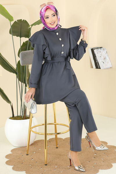 T.E.G. - Fırfır Detaylı İkili Scuba Takım 6099TEG847-MS Antrasit - 403498