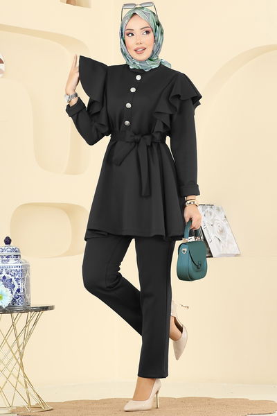 T.E.G. - Fırfır Detaylı İkili Scuba Takım 6099TEG847-MS Siyah - 403534