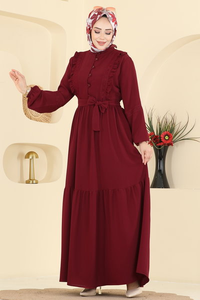 A.S.N. - Fırfır Detaylı Krep Elbise 318ASN888-MS Bordo - 419158