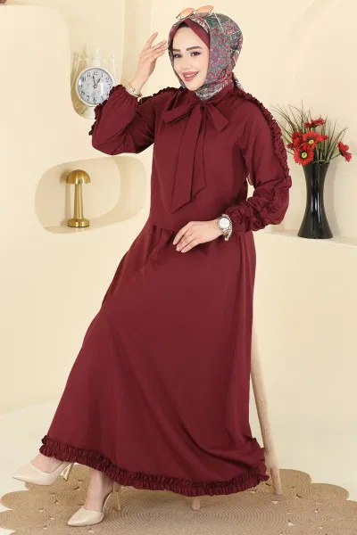 L.V.A. - Fırfır Detaylı Terikoton Takım 0847LVA1173-MS Bordo