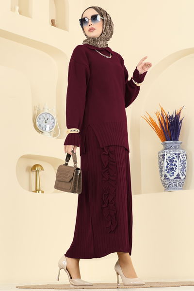 A.Y.D. - Fırfır Detaylı Triko Takım 2773AYD574-MS Bordo - 417583