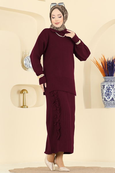 A.Y.D. - Fırfır Detaylı Triko Takım 2773AYD574-MS Bordo - 417584