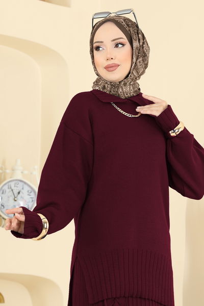 A.Y.D. - Fırfır Detaylı Triko Takım 2773AYD574-MS Bordo - 417585