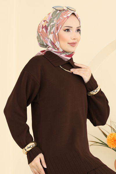 A.Y.D. - Fırfır Detaylı Triko Takım 2773AYD574-MS Kahve - 417592