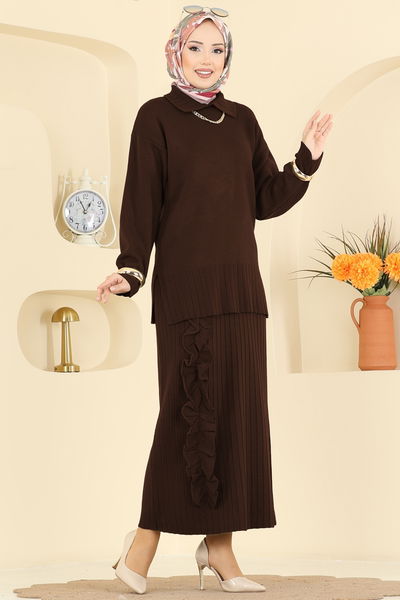 A.Y.D. - Fırfır Detaylı Triko Takım 2773AYD574-MS Kahve - 417593