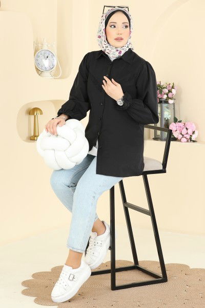 A.S.N. - Fisto Detaylı Poplin Gömlek 341ASN888-MS Siyah