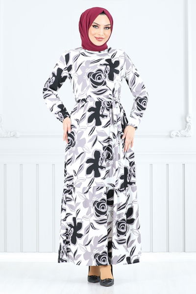MRV U.Z. - Flower Patterned Bürümcük Dress 5010UZ1029-M Black - 351152