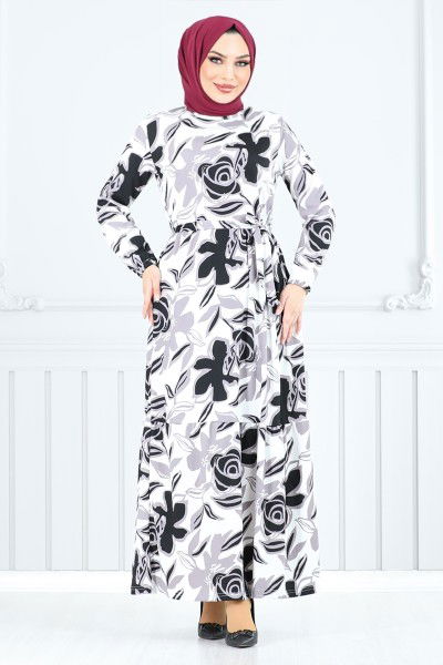 MRV U.Z. - Flower Patterned Bürümcük Dress 5010UZ1029-M Black