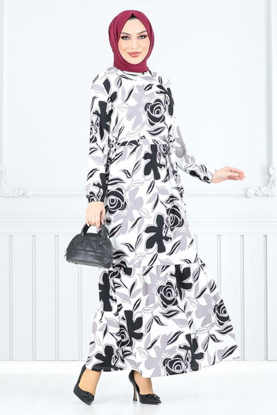 MRV U.Z. - Flower Patterned Bürümcük Dress 5010UZ1029-M Black - 351153