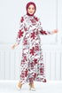 Flower Patterned Bürümcük Dress 5010UZ1029-M Burgundy - Thumbnail