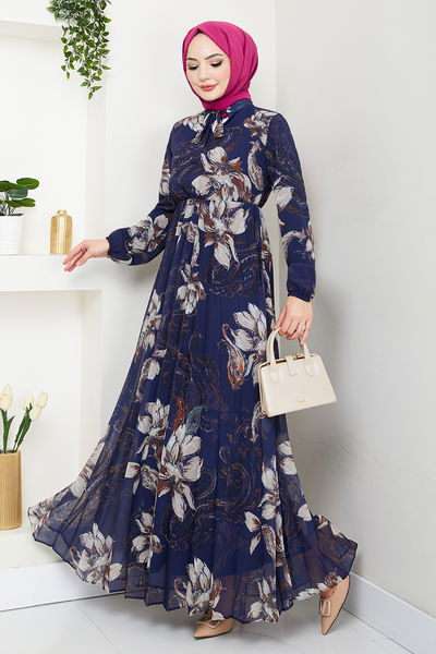 MRV A.N.T. - Flower Patterned Hijab Dress 5035ANT904-M Laci - 353387