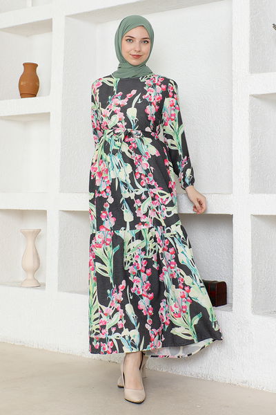 ZNK - Flowery Dress ZNK4663 Anthracite - 339088
