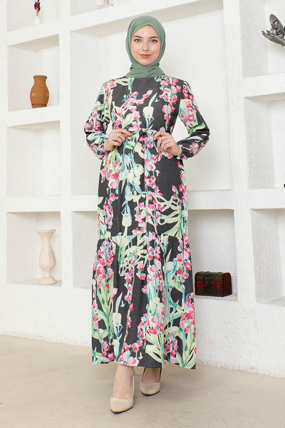 ZNK - Flowery Dress ZNK4663 Anthracite - 339090