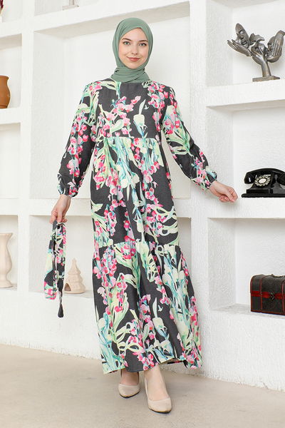 ZNK - Flowery Dress ZNK4663 Anthracite - 339092