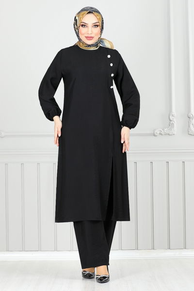 MRV P.M. - From The Side Buttoned Up Hijab Team 4075PM1063-M Black - 351391