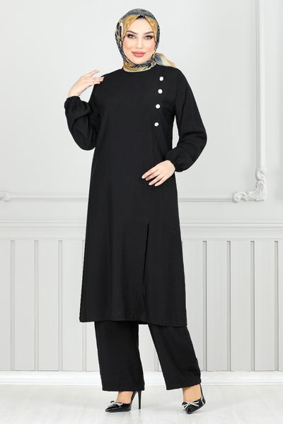 MRV P.M. - From The Side Buttoned Up Hijab Team 4075PM1063-M Black - 351395