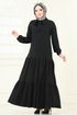 Fular Yakalı Tesettür Elbise 4076PM271-MS Siyah - Thumbnail