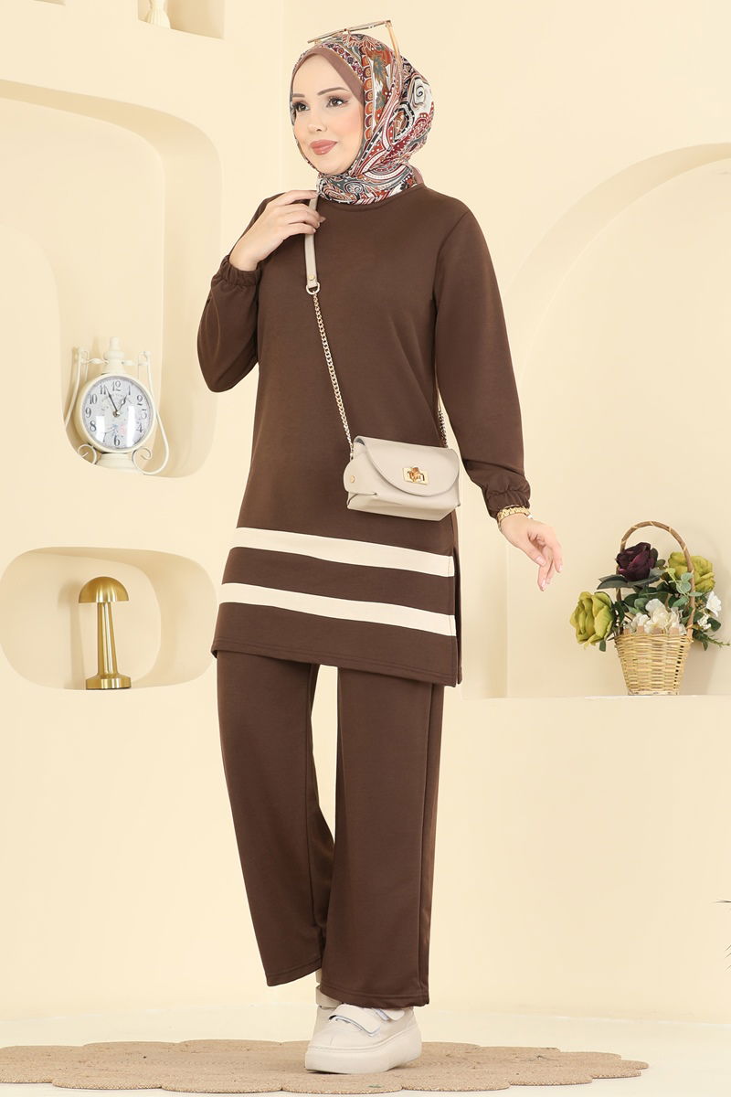 Garni Detaylı İki İplik Takım 1004ETT926-MS Kahve