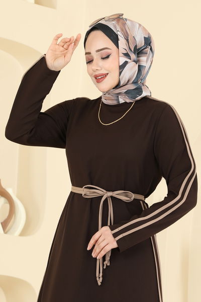 S.L. - Garnili Dabıl Elbise 2781SL432-MS Acı Kahve - 421290