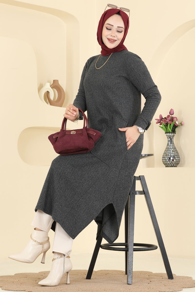 Geniş Cepli Balıksırtı Tunik 24009UKB139-MS Antrasit