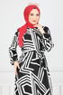 Geometrik Desenli Viskon Elbise 811OZN1046-MS Siyah - Thumbnail