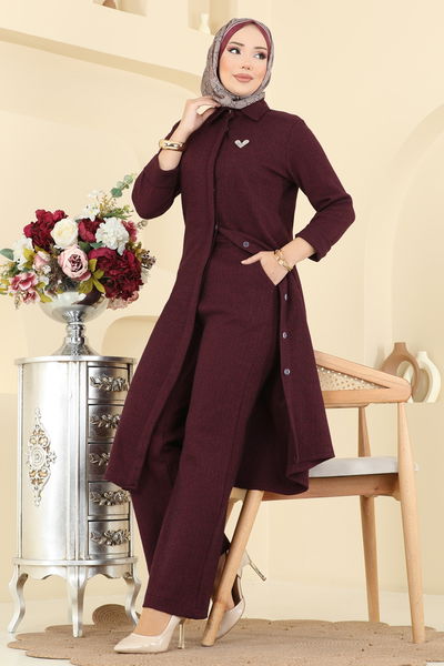 U.K.B. - Gizli Düğmeli Balıksırtı Takım 24006UKB139-MS Bordo - 416180