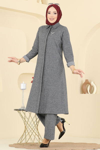 U.K.B. - Gizli Düğmeli Balıksırtı Takım 24006UKB139-MS Gri - 416185