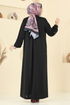 Gizli Düğmeli Tesettür Ferace 394DVL817-MS Siyah - Thumbnail