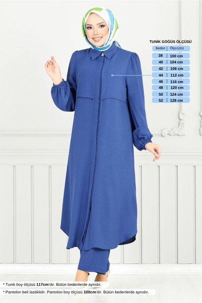 MRV S.L. - Gizli Düğmeli Tesettür Takım 2666SL890-M İndigo - 356947