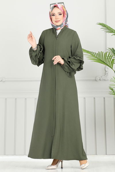 D.L.B. - Gizli Fermuarlı Pardesü Ferace 1205DLB1088-MS Haki - 388499