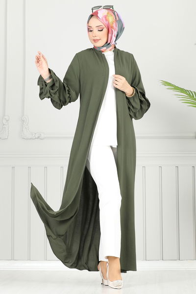 D.L.B. - Gizli Fermuarlı Pardesü Ferace 1205DLB1088-MS Haki - 388500