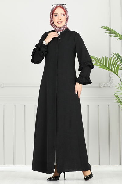 D.L.B. - Gizli Fermuarlı Pardesü Ferace 1205DLB1088-MS Siyah - 388493