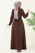 Gizli Fermuarlı Pardesü Ferace 23021UKB139-MS Kahve - Thumbnail