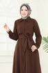 Gizli Fermuarlı Pardesü Ferace 23021UKB139-MS Kahve - Thumbnail