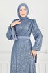 Göğsü Drapeli Tesettür Abiye 5690EDF311-MS İndigo - Thumbnail