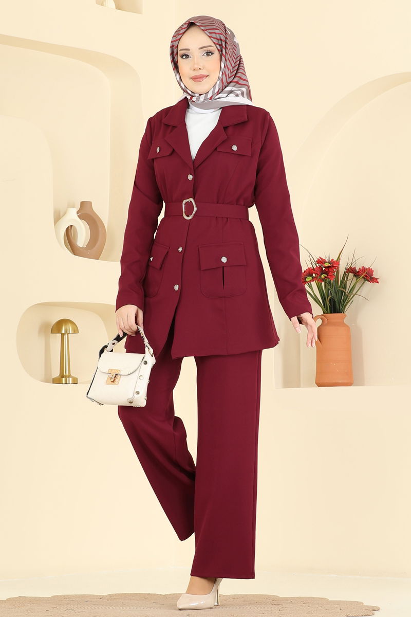 Gold Aksesuarlı Dabıl Takım 2804SL432-MS Bordo