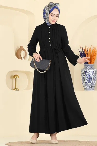 B.G.S. - Gold Düğmeli Belmando Elbise 7152BG354-MS Siyah