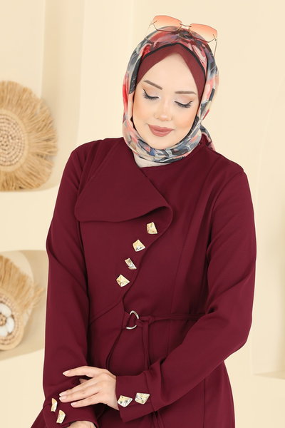 S.L. - Gold Düğmeli Dabıl Ferace 2791SL432-MS Bordo - 421643